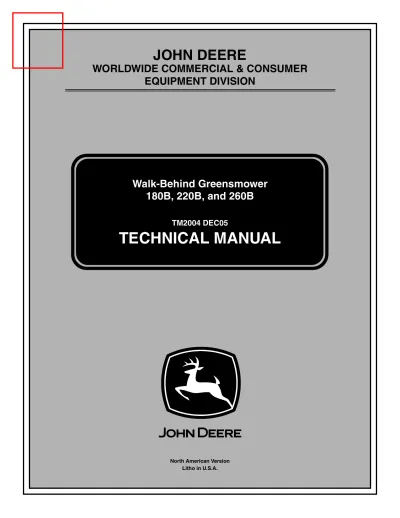 Preview: John Deere 180B / 220B / 260B Walk-Behind Greensmower Technical Manual (P/N TM2004)