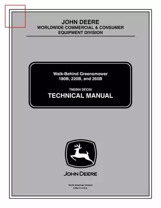 John Deere 180B, 220B, 260B lawn tractor technical service manual Preview image 1