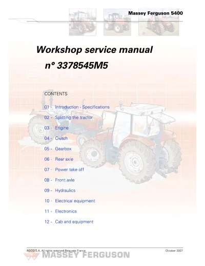 Preview: Massey Ferguson 5400, 5425, 5435, 5445, 5455, 5460, 5465, 5470, 5475 Workshop Service Manual (P/N 3378545M5)