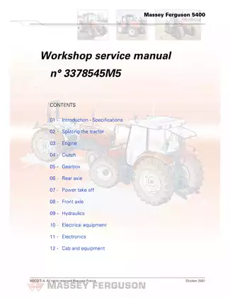 Massey Ferguson MF-5425, MF-5435, MF-5445, MF-5455, MF-5460, MF-5465, MF-5470 workshop service manual Preview image 1