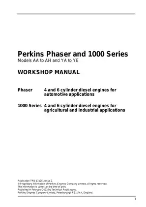 Perkins Phaser 1000 series, AA to AH, AY to YE, 4cyl, 6cyl diesel engine workshop manual Preview image 1