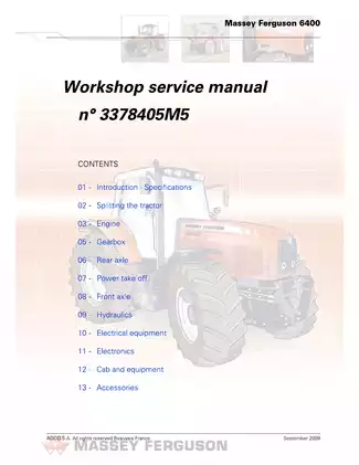 Massey Ferguson 6445, 6455, 6460, 6465, 6470, 6475, 6480, 6485, 6490, 6495, 6497, 6499 tractor workshop service manual Preview image 1