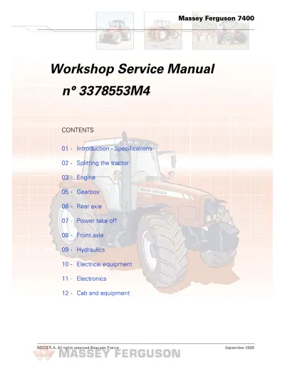 Preview: Massey Ferguson 7465, 7475, 7480, 7485, 7490, and 7495 Tractor Workshop Service & Repair Manual (P/N 3378553M4)