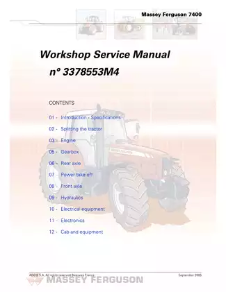 Massey Ferguson 7465, 7470, 7475, 7480, 7485, 7490, 7495 tractor workshop service manual Preview image 1