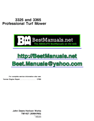 Preview: John Deere 3325 / 3365 Professional Turf Mower Service Manual (P/N TM1427)