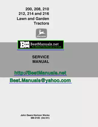 John Deere 200, 208, 210, 212, 214, 216 lawn and garden tractor service manual