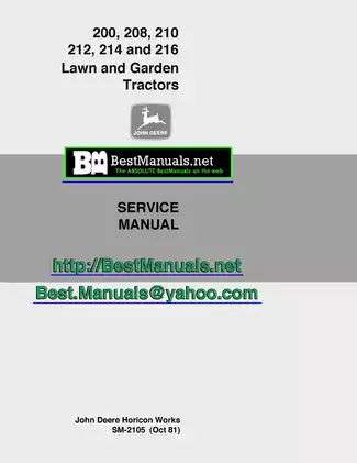 John Deere 200 Series Lawn and Garden Tractors Service Manual (SM-2105)