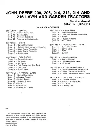 John Deere 200 Series Lawn and Garden Tractors Service Manual (SM-2105) Preview image 2