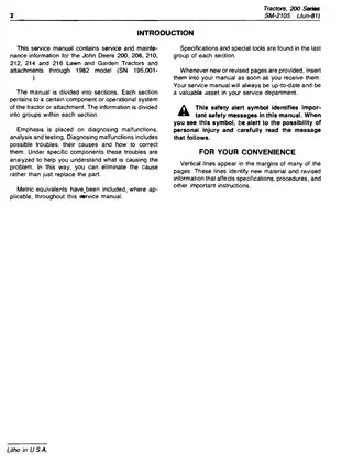 John Deere 200 Series Lawn and Garden Tractors Service Manual (SM-2105) Preview image 3
