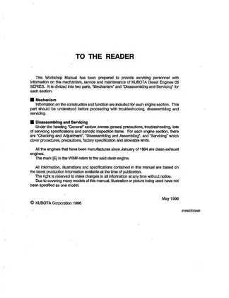 KUBOTA 05 Series Diesel Engine Workshop Manual - Comprehensive Guide for Service & Maintenance Preview image 3
