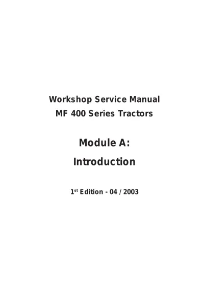 Preview: Massey-Ferguson MF415, MF425, MF435, MF440, MF445, MF460, MF465, MF475  Tractor Factory Service Manual (P/N MF400WSM)
