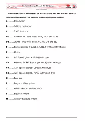 Massey Ferguson MF 400 Series Workshop Service Manual Preview image 2
