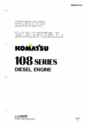 Komatsu 108-1 series, 6D108-1, S6D108-1, SA6D108-1 diesel engine shop manual Preview image 1