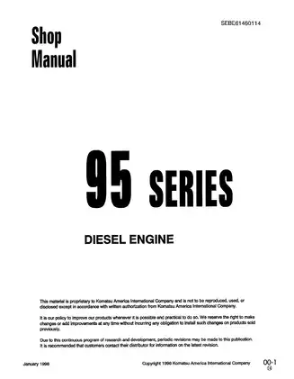Komatsu 95-1 series 4D95L, 6D95L, 3D95S, 4D95S, S4D95L, S6D95L diesel engine shop manual Preview image 1