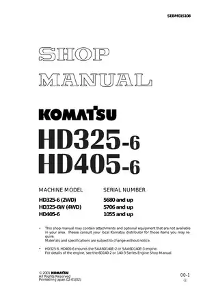 Komatsu HD325-6 HD405-6 2WD dump truck shop manual Preview image 1