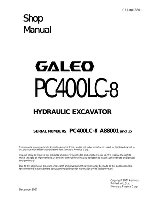 Komatsu PC400LC-8, PC400 excavator shop manual Preview image 1