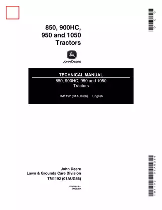 John Deere 850, 900HC, 950, and 1050 Tractors Technical Manual (TM-1192)