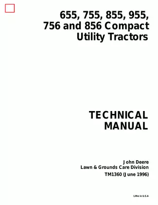John Deere 655, 755, 855, 955 Compact Utility Tractors Technical Manual