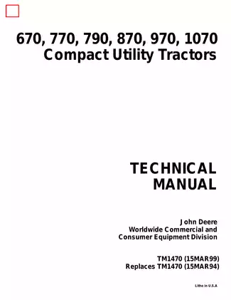 John Deere 670, 770, 790, 870, 970, 1070 compact utility tractor technical manual