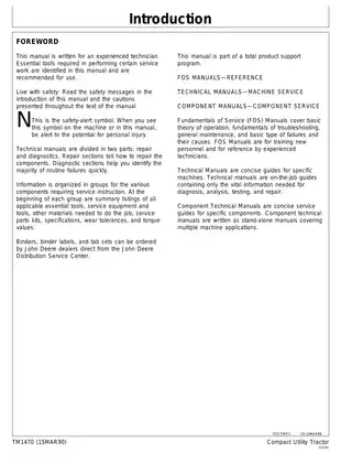 John Deere Compact Utility Tractor Technical Manual (670, 770, 790, 870, 970, 1070) Preview image 2