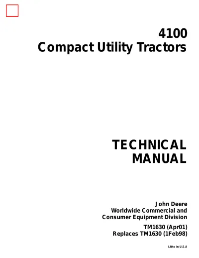 John Deere 4100 Compact Utility Tractor Technical Manual (P/N TM1630) – preview page 1