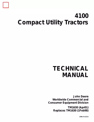 John Deere 4100 Utility Tractor technical manual Preview image 1