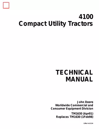 John Deere 4100 Compact Utility Tractor Technical Manual TM1630