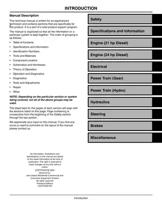 John Deere 4110, 4115 compact utility tractor technical manual Preview image 3