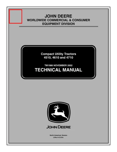 John Deere 4510, 4610, 4710 Compact Utility Tractor Technical Manual (P/N TM1986)