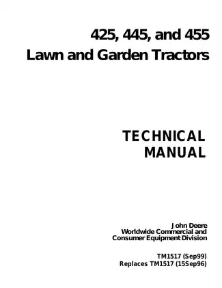 John Deere 425, 445, 455 garden tractor technical repair manual Preview image 1