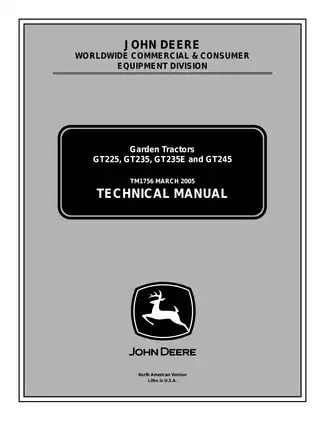 John Deere GT225, GT235, GT235E, GT245 garden tractor technical repair manual