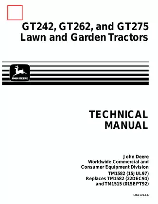 John Deere GT242, GT262, GT275 Lawn and Garden Tractor Service Manual