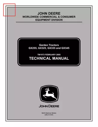 John Deere GX255, GX325, GX335, GX345 garden tractor technical manual Preview image 1