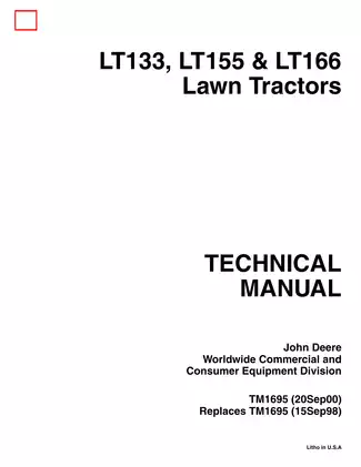 John Deere LT133, LT155, LT166 lawn tractor repair manual Preview image 1