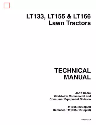 John Deere LT133, LT155 & LT166 Lawn Tractors Technical Manual