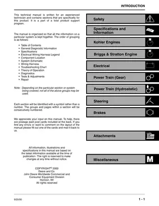 John Deere LT133, LT155 & LT166 Lawn Tractors Technical Manual Preview image 3