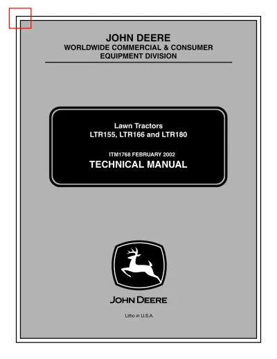 Preview: John Deere LTR155, LTR166, LTR180 Lawn Tractor Technical Manual (P/N TM1768)