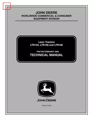 John Deere LTR155, LTR166, LTR180, LT series lawn tractor repair manual Preview image 1