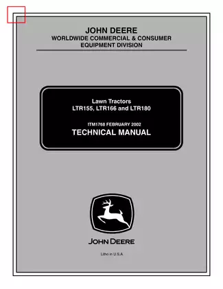 John Deere Lawn Tractors Technical Manual for Models LTR155, LTR166, and LTR180