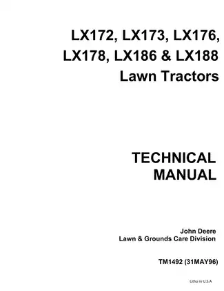 John Deere technical manual for LX172, LX173, LX176, LX178, LX186, LX188  Preview image 1