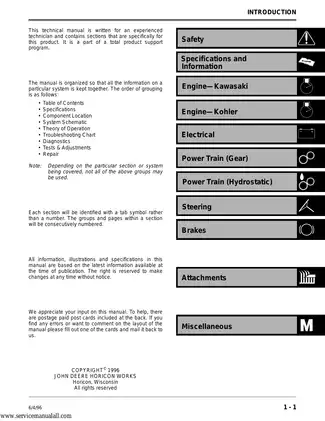 John Deere technical manual for LX172, LX173, LX176, LX178, LX186, LX188  Preview image 3