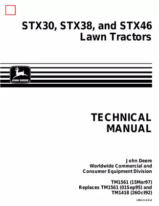 John Deere STX Lawn Tractors Technical Manual (TM1561) Preview image 1