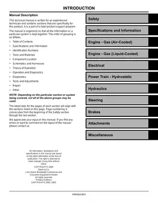 John Deere Garden Tractor Technical Manual - Models X465, X475, X485, X575, X585 (2004 Edition) Preview image 3