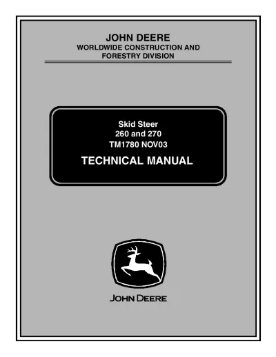 John Deere 260 270 Skid Steer Professional Technical Manual, 1999–2003 (P/N TM1780)