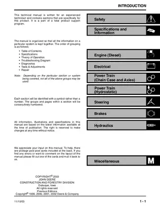 John Deere Skid Steer 260 and 270 Technical Manual (TM1780 NOV03) Preview image 3