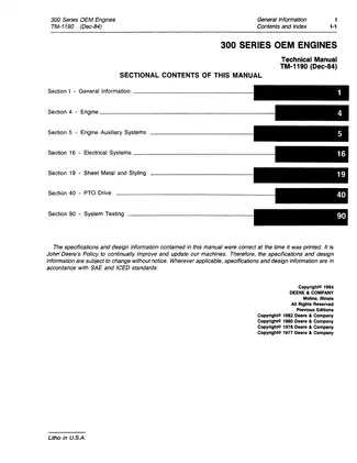 John Deere 300 Series OEM Engines Technical Manual TM-1190 (Dec-84) Preview image 3