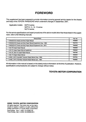 Toyota SCP10 series, NCP1 series, NLP10 series repair manual Preview image 3