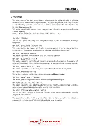 Hyundai R290LC-7 Crawler Excavator Service Manual Preview image 4