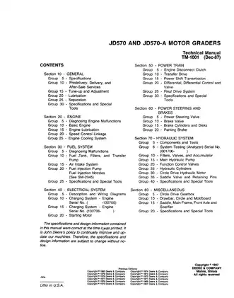 John Deere JD570 Grader Technical Manual - Servicing and Maintenance Guide Preview image 3