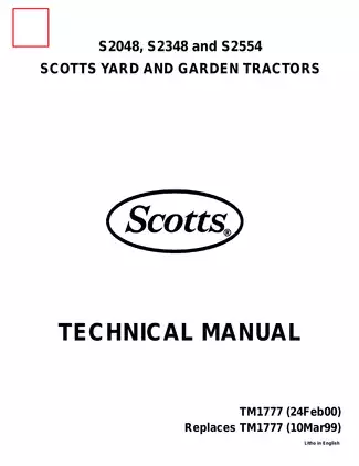 John Deere S2048, S2348, S2554 Scotts yard and garden tractor technical repair manual Preview image 1